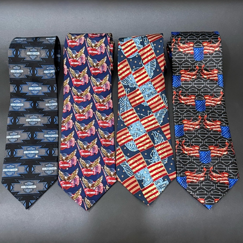 Lot (4) Vintage HARLEY-DAVIDSON Ralph Marlin Co US Flag Eagle Men’s Tie Neckties